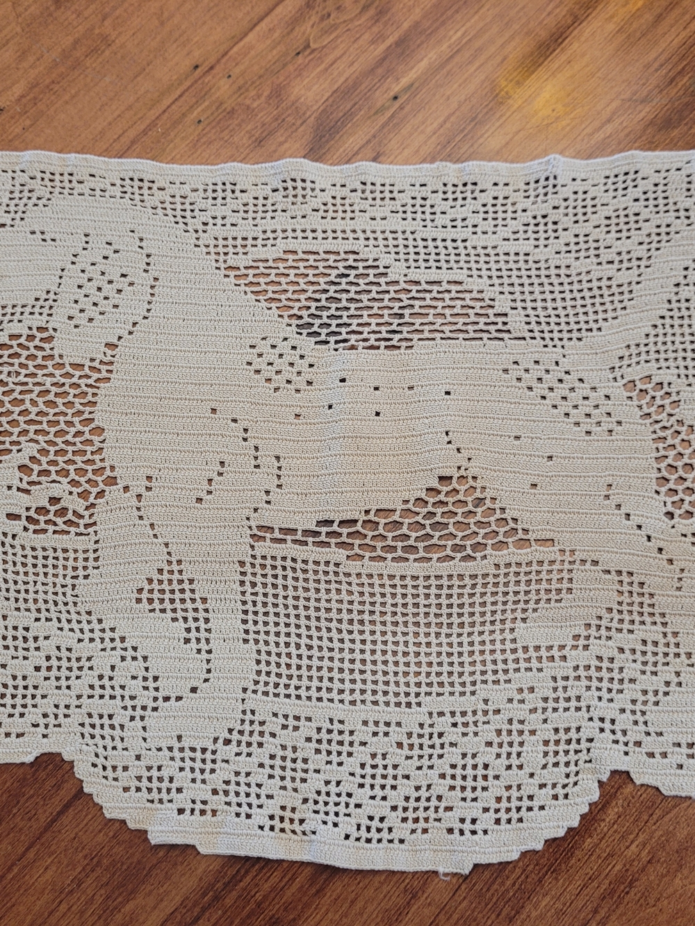 Handmade Crocheted Doily with Dog Motif - Cream
